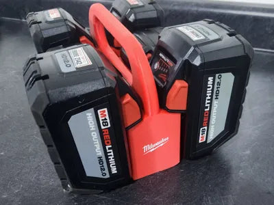 Milwaukee M18 Battery Holder With Handle, Red Lithium Organizer For HD 12.0 Batteries, 3D Printed Tool Tray, Gift For Contractors