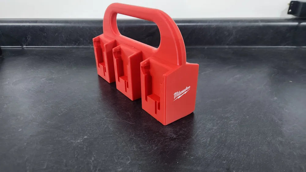 Milwaukee M18 Battery Holder With Handle, Red Lithium Organizer For HD 12.0 Batteries, 3D Printed Tool Tray, Gift For Contractors